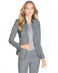 This White House Black Market suit is a great stylistic twist on a boring gray suit, because sometimes what stands out in wedding photos are the smaller details. CONTRAST PANEL SUIT 