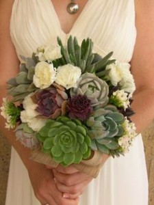 Succulent Bouquet: The amazing thing about succulents is that even though they get cut for a bouquet they can be transplanted to become a new plant. 